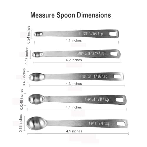 Measuring Spoons Set, Includes 1/4 tsp, 1/8 tsp, 1/16 tsp, 1/32 tsp, 1/64 tsp, Tablespoon and Teaspoon for Measure Liquid and Dry Ingredients, Food Grade Stainless Steel measuring Cups (5)