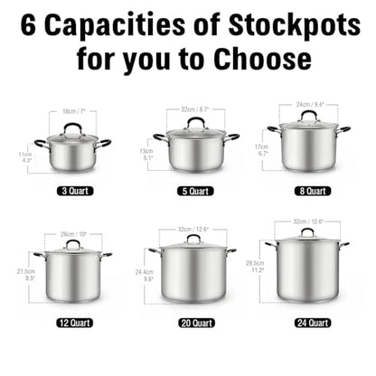 Cook N Home Professional Stainless Steel Stock Pot with Lid, Soup Pot with Stay-Cool Handles, Cooking Pot for Pasta, Spaghetti, Compatible with Most Stovetops, Dishwasher Safe, 3-Quart