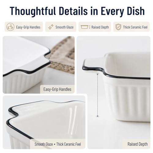 DLIM HOME 12 Oz Casserole Dish, Ceramic Baking Dishes Sets of 4, Small Casserole Dish with Handle, Porcelain Bakeware Sets, 5" Rectangular Baking Serving Dish for Casserole, Cakes, Dishwasher Oven Safe
