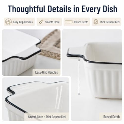 DLIM HOME 12 Oz Casserole Dish, Ceramic Baking Dishes Sets of 4, Small Casserole Dish with Handle, Porcelain Bakeware Sets, 5" Rectangular Baking Serving Dish for Casserole, Cakes, Dishwasher Oven Safe