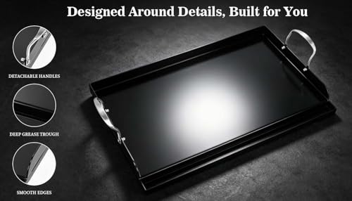 Updated 25" x 16" Cast Iron Griddle for Gas Grill, Nonstick Nanoceramic Stove Top Griddle for Gas Stove, Pre-Seasoned Flat Top Plate Insert for Outdoor Gas Grill, Camping, Tailgating, Parties