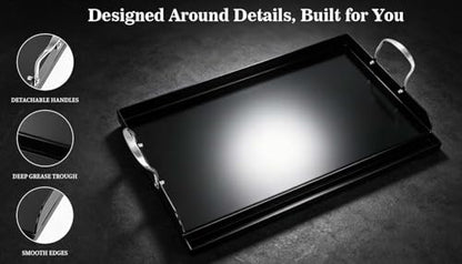 Updated 25" x 16" Cast Iron Griddle for Gas Grill, Nonstick Nanoceramic Stove Top Griddle for Gas Stove, Pre-Seasoned Flat Top Plate Insert for Outdoor Gas Grill, Camping, Tailgating, Parties