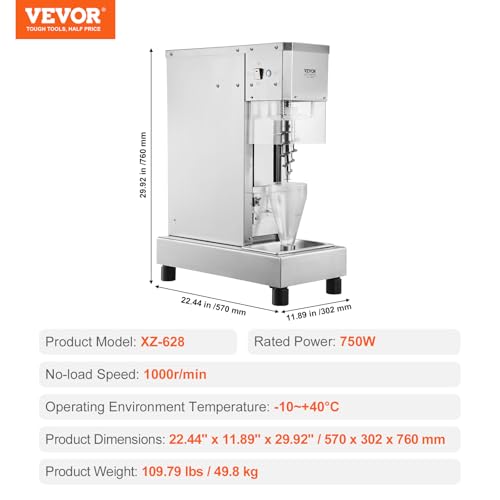 VEVOR Frozen Yogurt Blending Machine 750W, Yogurt Milkshake Ice Cream Mixing Machine 1740RPM, 304 Stainless Steel Ice Cream Shaker, Customizable with any Flavor of Ice Cream
