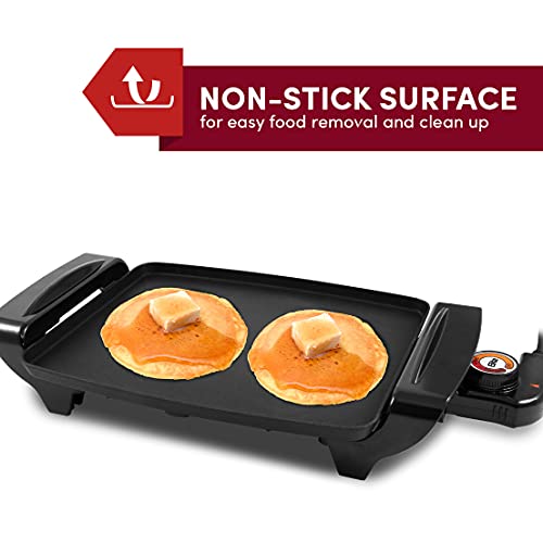 Elite Gourmet EGR-2722B Electric 10.5" x 8.5" Griddle, Cool-touch Handles Non-Stick Surface, Removable/Adjustable Thermostat, Skid Free-Rubber Feet, Black