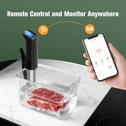 2.4g Wifi Sous Vide Cooker CharMeter Sous Vide Machine CSV-100-W, 1000 Wattts Sous-Vide Cooker Immersion Circulator App Control with 14 Preset Recipes, Calibration Function,Fast-Heating with Timer