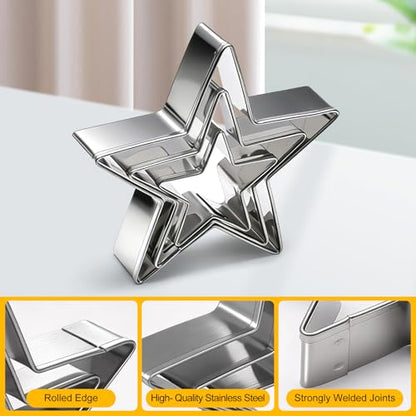 12 Pcs Professional Stainless Steel Cookie Cutters Set - Heart, Flower, Round, Star Shapes Metal Biscuit Cutter, Essential Baking Tools for Dough Preparation