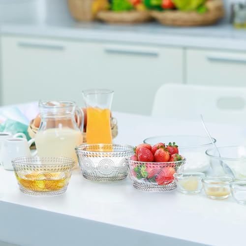 Nagpew 6 Pack Small Glass Bowls Set, 12 Oz Embossed Prep Dessert Bowls for Ice Cream, Stackable Snack Serving Bowls Side Dishes for Dipping, Yogurt, Cereal, Candy