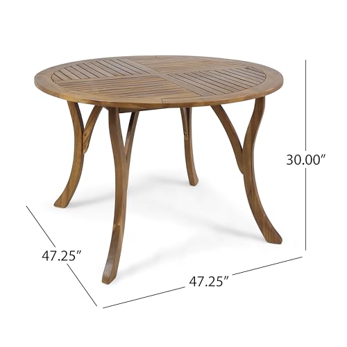 Christopher Knight Home Verle Wooden Patio Dining Set for 4, Acacia Wood Outdoor Dining Table Set for 4, 5 Piece Outdoor Dining Set with Round Table and Armchair with Seat Cushion, Teak+Beige
