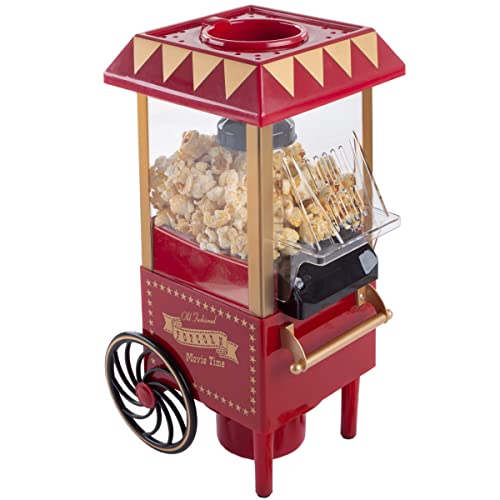 Air Popper Popcorn Maker - Hot Air Popcorn Popper - 6-Cup Vintage Style Oil Free Countertop Popping Machine with Measuring Cap - Movie Night Supplies by Great Northern Popcorn (Red)