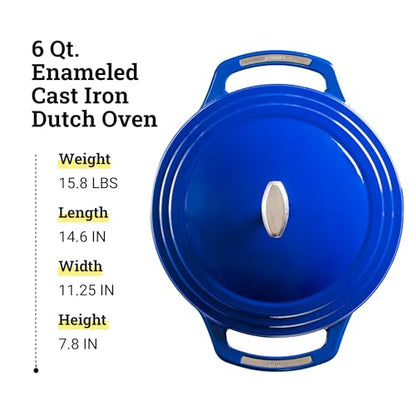 Lodge USA Enamel 6 Qt Enameled Cast Iron Dutch Oven - Cast Iron Cookware - Dutch Oven Pot with Lid - Smoothing Sailing Color - 6 Qt Capacity