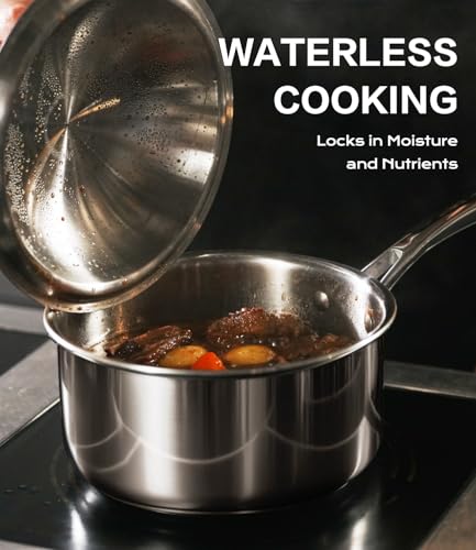 Lebof 3-Quart Stainless Steel Saucepan with Lid,5-Ply Clad Base Pot Even Heating & Fast Boiling, Premium Saucier for Induction, Gas, Electric & Oven
