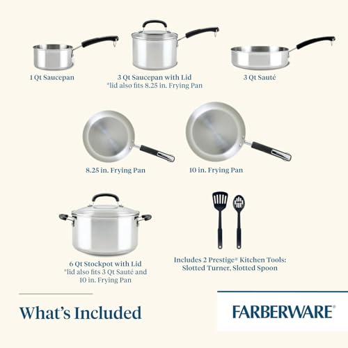 Farberware Brilliance Stainless Steel Cookware Set, 10 Piece Pots and Pans Set