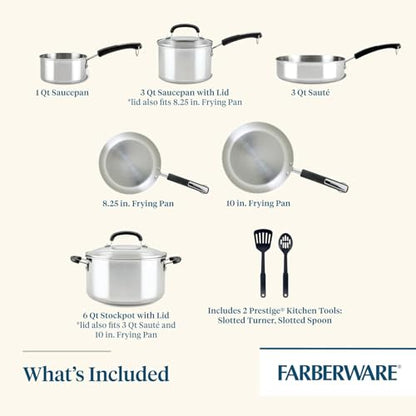 Farberware Brilliance Stainless Steel Cookware Set, 10 Piece Pots and Pans Set
