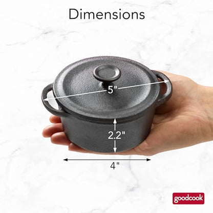 GoodCook Pre-Seasoned Cast Iron Mini Dutch Oven, Black, Small Dutch Oven Pot with Lid, Durable Cast Iron Cookware, Even Heating for Stews, Soups, and Baking, Oven Safe to 500°F
