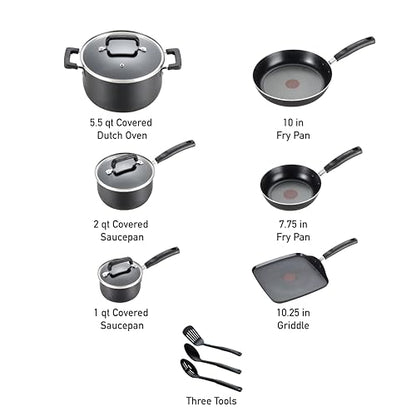 T-Fal Signature Nonstick Pots and Pans Set 12 Piece, Oven Broiler Safe 350F, Kitchen Cookware Set w/Fry Pans, Saucepans, Saute Pan, Dutch Oven, Griddle, Kitchen, Home, Dishwasher Safe, Black