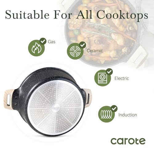 CAROTE Nonstick Stock Pot with Lid Soup Pot, 6 Quart Casserole with Lid, Easy to Clean Non Stick Cooking Pot,Pasta Pot