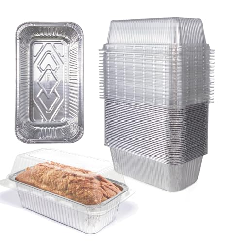 Lewarm Disposable Loaf Pans With Lids Bakeware Set, 2lb, 55 Pack, 8.5x4.5 Heavy-duty Aluminum Foil Bread pan, Food Storage Container, Perfect for Baking, Storing & Take-out