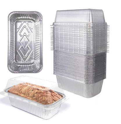 Lewarm Disposable Loaf Pans With Lids Bakeware Set, 2lb, 55 Pack, 8.5x4.5 Heavy-duty Aluminum Foil Bread pan, Food Storage Container, Perfect for Baking, Storing & Take-out