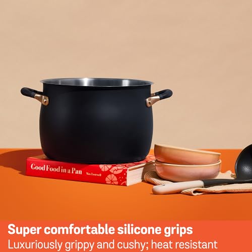 Meyer Stainless Steel Large Stockpot | 8 Quart Stock Pot | Induction Pot | Dishwasher Safe | Oven Safe | Matte Black with Silicone Handles | Accent Series Cookware | 24cm / 7.6L / 8 qt