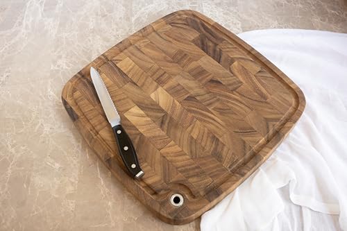 Ironwood Gourmet Carolina Acacia Wood Chopping Board, 14" End Grain Butcher Block Cutting Board With Juice Channel