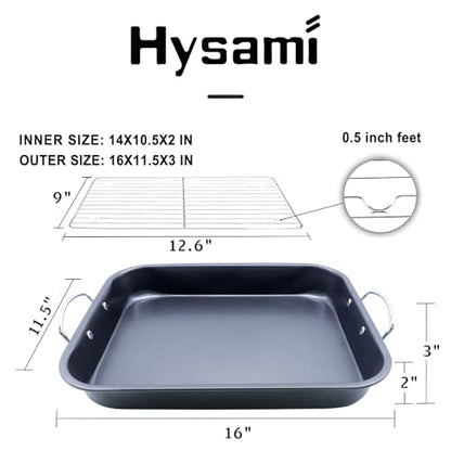 Turkey Roaster Pan - 16x13” Large Roasting Pan with Rack - Non-Stick Ceramic Coated - PTFE & PFOA Free - Oven & Stovetop Safe - Perfect for Juicy Holiday Turkeys