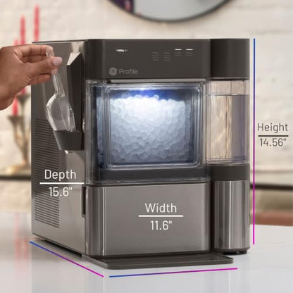 GE Profile Opal MINI PRO Nugget Ice Maker w/Side Tank, Portable Countertop Pebble Ice Machine, 36 lbs/Day, Top Fill, 6 Pack Descaler & Scoop, Stainless Steel
