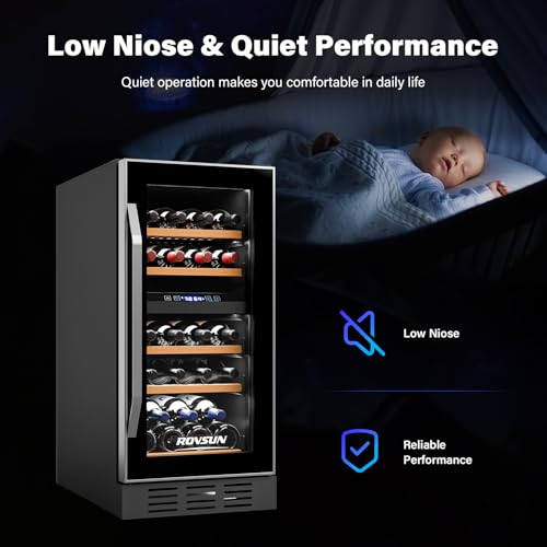 ROVSUN 15 Inch Dual Zone Wine Fridge, 26 Bottle Wine Cooler Refrigerator