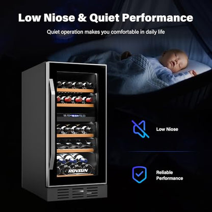 ROVSUN 15 Inch Dual Zone Wine Fridge, 26 Bottle Wine Cooler Refrigerator