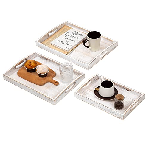 Country Rustic Wood Nesting Dinning Breakfast Serving Trays with Wood Handles, Set of 3,Can Put Food, Fruit, Plates