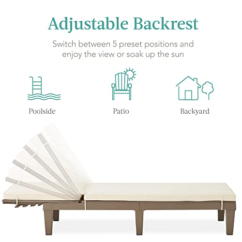 Best Choice Products Outdoor Lounge Chair, Resin Patio Chaise Lounger for Poolside, Backyard, Porch w/Seat Cushion, Adjustable Backrest, 5 Positions, 330lb Capacity - Brown/Ivory