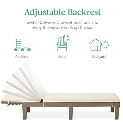 Best Choice Products Outdoor Lounge Chair, Resin Patio Chaise Lounger for Poolside, Backyard, Porch w/Seat Cushion, Adjustable Backrest, 5 Positions, 330lb Capacity - Brown/Ivory