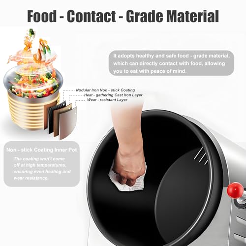 forplubossmmp Auto Stir Fry Machine, Industrial Stainless Steel Smart Wok Features 7-Position Tilt Drum, 1.5kg Capacity at 30° Tilt, 9-Speed Stir Settings, Kitchen Fried Rice Cooking