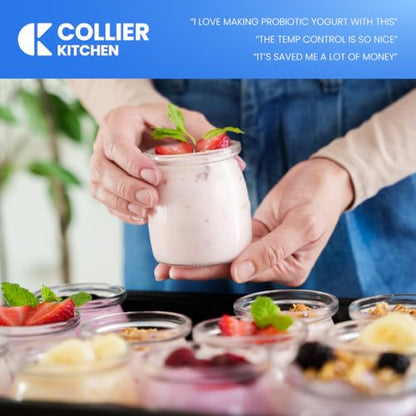Collier Kitchen Automatic Yogurt Maker | 12 Glass Jars 180ml, Digital Timer & Temp Control | Stainless Steel Greek Yogurt Machine with Auto Shut-Off for Homemade Healthy Probiotic Snacks