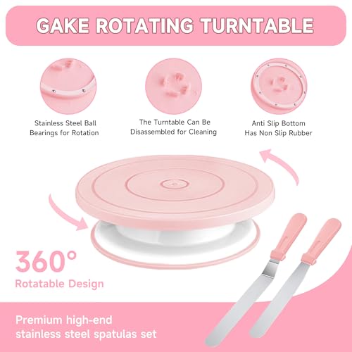 Cake Decorating Kit - Cake Turntable for Decorating with Baking Springform Pans, Cake Leveler, Numbered Piping Tips, 2 Spatulas, Baking Supplies Tools