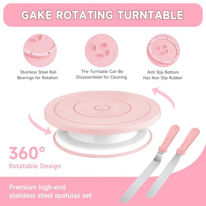 Cake Decorating Kit - Cake Turntable for Decorating with Baking Springform Pans, Cake Leveler, Numbered Piping Tips, 2 Spatulas, Baking Supplies Tools