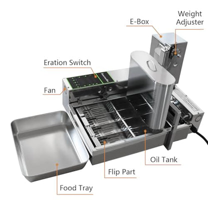 HNZXIB 1800+pcs/hour Mini 4-Row Donut Maker, Automatic Donut Machine, Commercial Doughnut Frying Maker, 5 Gears Adjustment, 110V 60Hz, 2000W, Stainless Steel, for Cafes, Bakeries, Restaurants