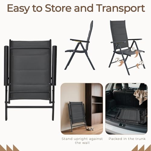 BUPPLEE 7-Piece Outdoor Dining Set - 6 Padded Aluminium Folding Chairs & Adjustable Steel Table, Low-Maintenance Garden Furniture for Backyard, Balcony, Poolside, Includes 1.57"-1.97" Umbrella Hole