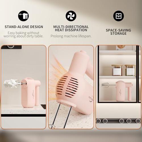 Hand Mixer Electric Handheld 5-Speed Upgraded Motor Pink