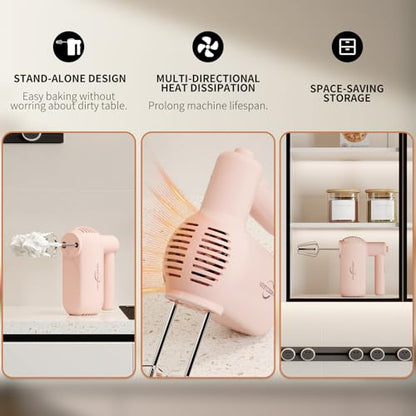 Hand Mixer Electric Handheld 5-Speed Upgraded Motor Pink