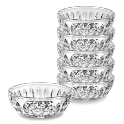 TkoYuHm 6 pack 2oz Glass Bowl Set Round Small Serving Dish for Dessert Salad Snack Ingredient Bowls for Prep Crystal Clear Relish Tray for Appetizer Sauces Dip