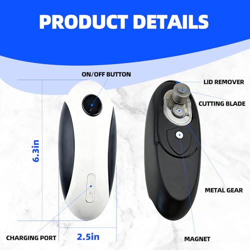 PPLJQS Rechargeable Electric Can Opener, One-Touch, Smooth Edge, USB-C Fast Charge, for Seniors, White
