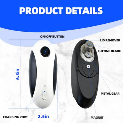 PPLJQS Rechargeable Electric Can Opener, One-Touch, Smooth Edge, USB-C Fast Charge, for Seniors, White
