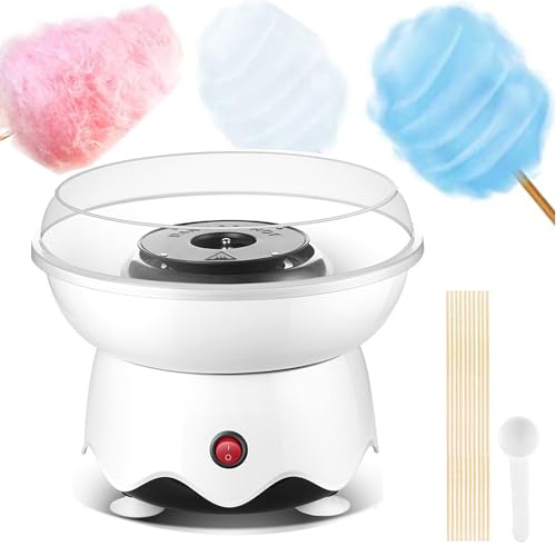 Cotton Candy Machine for Kids,Candy Floss Machine, Portable Mini Electric Cotton Candy Maker Hard Candy Maker Includes 20 Bamboo Sticks & Sugar Scoop (White)