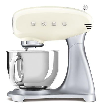 SMEG SMF04 5-Qt Stand Mixer with Smooth Start & SteadyMix, 600W Motor, 10 Speeds, Stainless Steel Bowl & Pour Shield – Retro 50’s Style Planetary Mixer for Bread Dough, Baking & Desserts-Cream