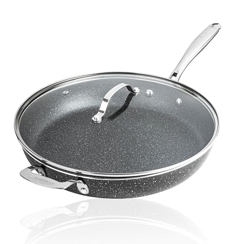 Granitestone Ceraluxe 14 Inch Frying Pan with Lid, Family Sized Large Frying Pan Skillet with Ceramic Nonstick Coating, Non Toxic PFOA Free, Oven and Dishwasher Safe - Black