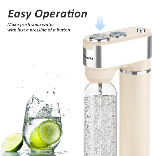 Sparkling Water Maker for Home, Soda Streaming Maker with 2 BPA free Bottles(1L + 0.5L) Carbonated Water Seltzer Fizzy Drink Machine, Compatible with Screw-in 60L CO2 Carbonator(NOT Included) (Cream)