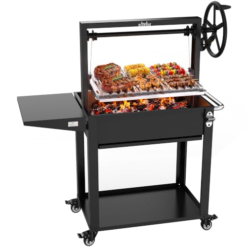 BIG HORN Santa Maria Grill, Argentine Parrilla Grill with Adjustable Height Grate, Wood Fire & Charcoal BBQ Grill, Large Outdoor Open Fire Grill with Storage for Patio & Backyard