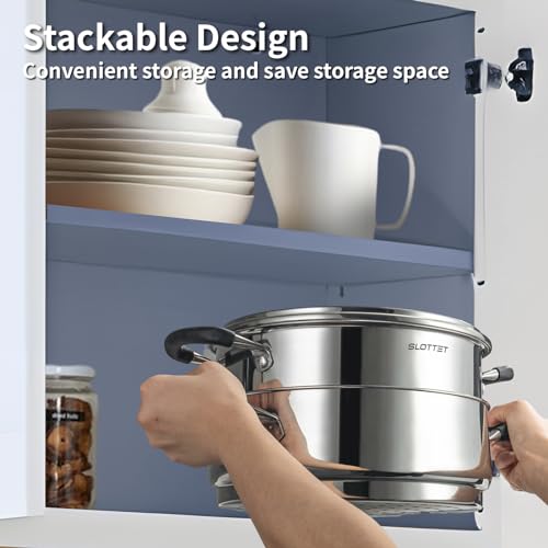 SLOTTET Stainless Steel 8 Quart Stock Pot with Steamer,8 Qt Deep Soup Pot for cooking,Multipurpose Stockpot with silicone Stay-cool Handle.Dishwasher and Oven Safe,Induction Stainless Steel Cookware