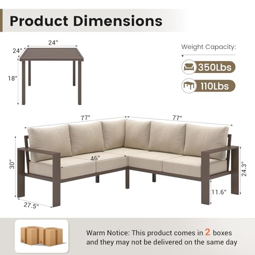 UDPATIO Outdoor Patio Furniture Set, L-Shaped Couch, 6" Thick Cushion