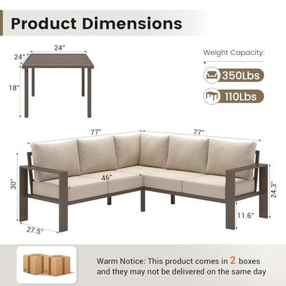 UDPATIO Outdoor Patio Furniture Set, L-Shaped Couch, 6" Thick Cushion
